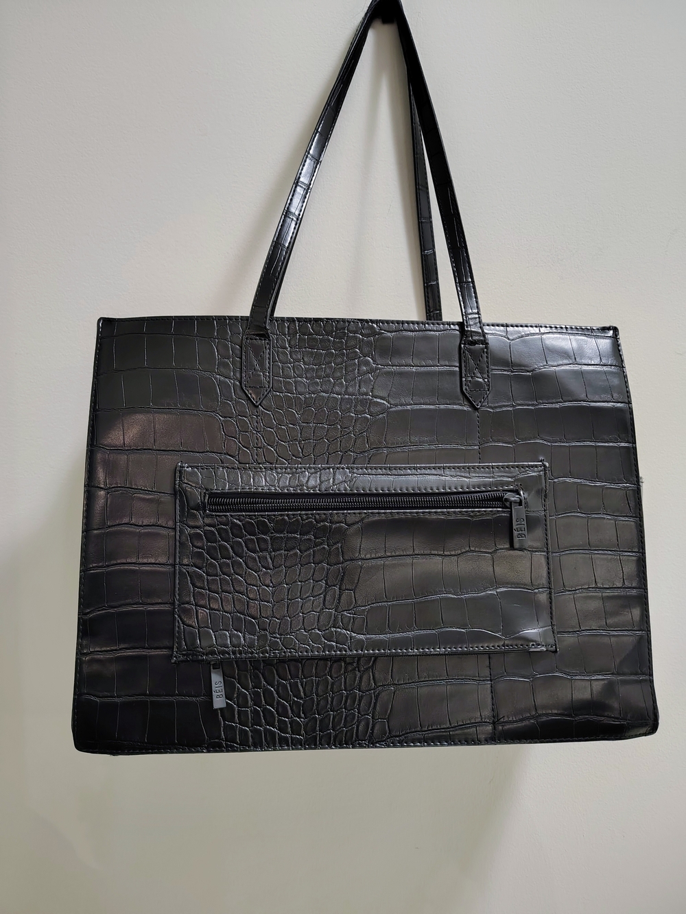 Beis Large Tote,Limited Edition Croc Vegan Black Leather Handbag
